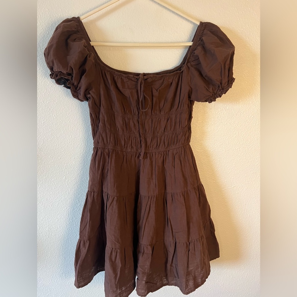 SHEIN Brown Puff Sleeve Mini Dress